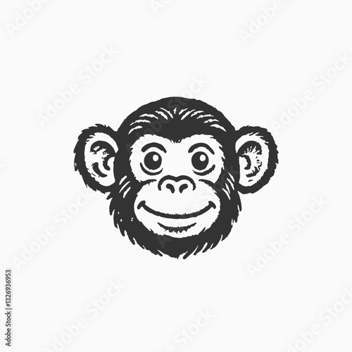 Cartoon happy chimpanzee on white background. Monkey Animal Sketch vintage vector illustration