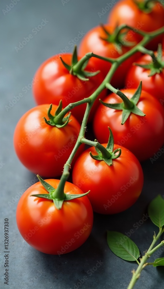 Close up of marmonde tomatoes arranged neatly on grey surface, vegetarian, red Close up of marmonde tomatoes arranged neatly on grey surface, vegetarian, red
