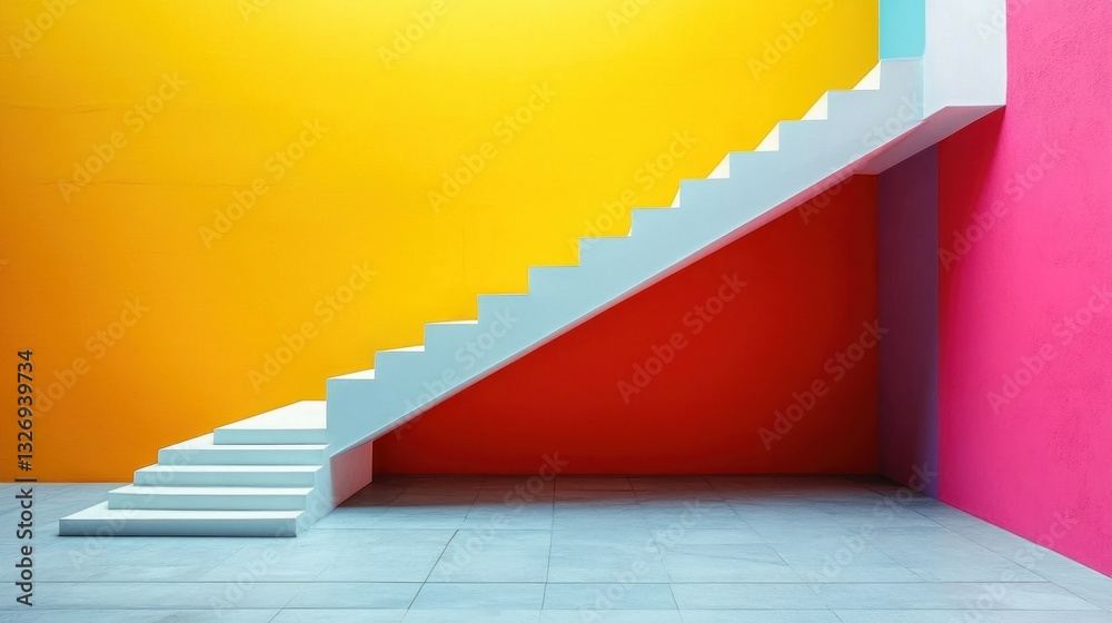 White Staircase in Colorful Room White Staircase in Colorful Room