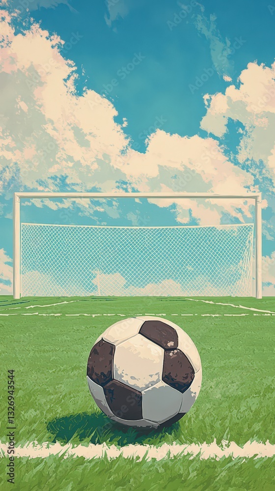 Fototapeta premium Soccer Ball Near Goal Under Summer Sky