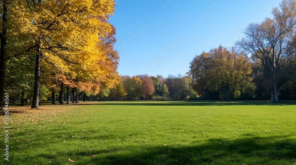 Vibrant autumn scene with colorful trees and open grassy area : Generative AI Vibrant autumn scene with colorful trees and open grassy area : Generative AI