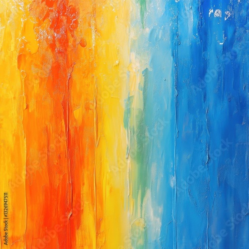 Vibrant spectrum of colors in textured brushstrokes creating a dynamic and expressive abstract painting with warm and cool tones