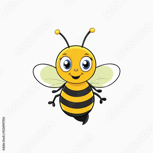 Cute flying bee presenting with simple gradient. Flying honey bee icon isolated on white background. Cartoon bee with colorful wings. Vector illustration.