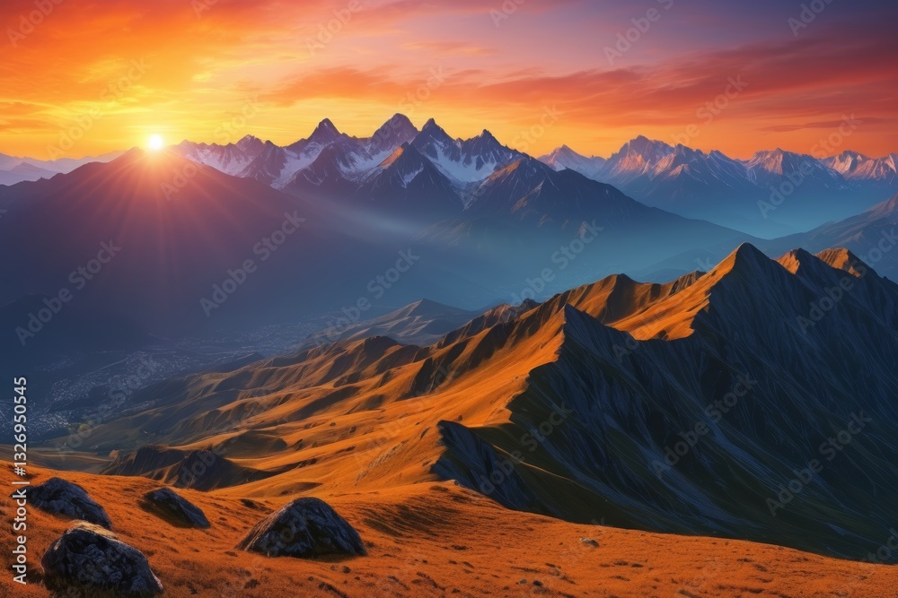 Naklejka premium mountains with a sunset in the background