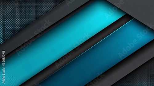 Modern Abstract Background Blending Royal Blue to Turquoise with Contrasting Black Polygons