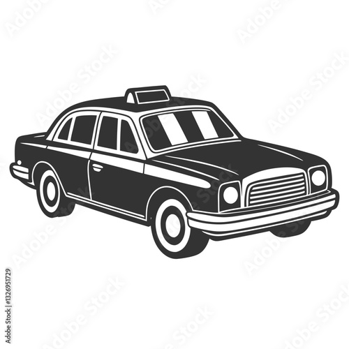 Black silhouette Taxi Cars Set on White Background. Sketch vintage vector illustration