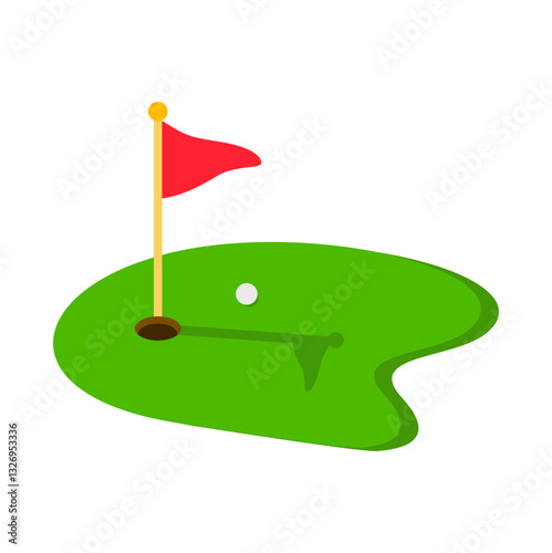 Golf course green with ball and red flag logo icon isolated on white background. Vector illustration