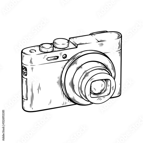 vector line art drawing illustration of a old camera