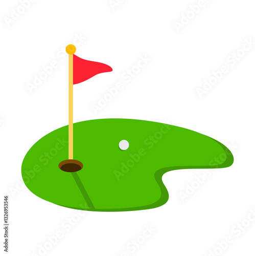 Golf course green with ball and red flag logo icon isolated on white background. Vector illustration