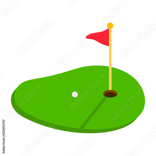 Golf course green with ball and red flag logo icon isolated on white background. Vector illustration photo