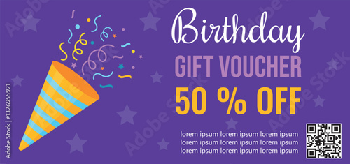 Gift voucher, birthday certificate with festive design.