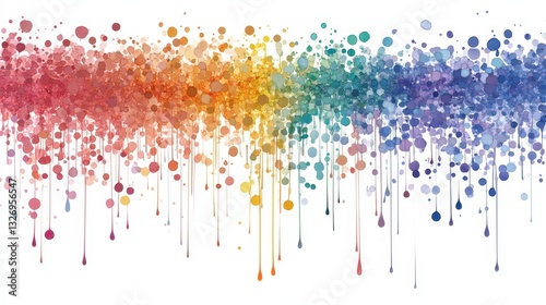Vibrant Watercolor Cascade Abstract Art with Drip Effect on White Background for Creative Designs