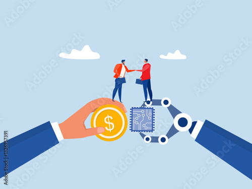 Partnership, teamwork or collaboration to success, cooperation concept, businessman handshake invest chip ai to future connect  together