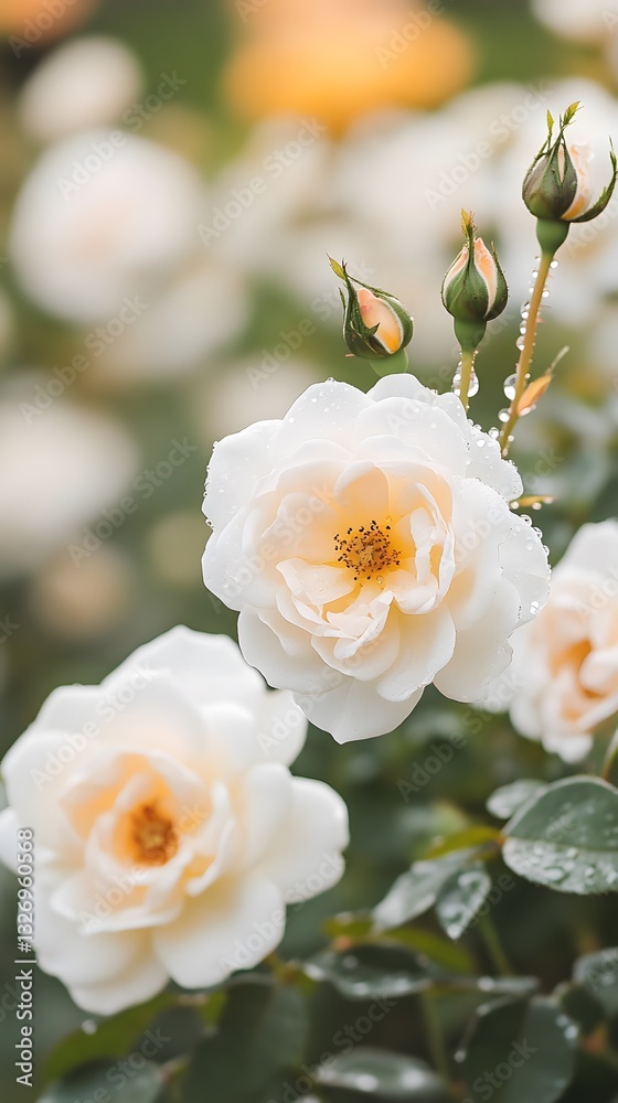 Obraz premium Stunning Closeup of Dewy Cream Roses in Bloom