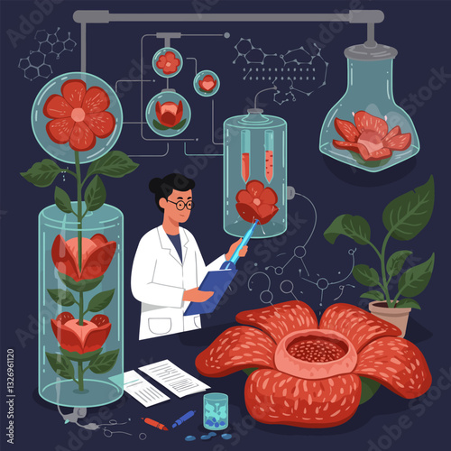 Botanist Examining Flower Specimens in Laboratory for Scientific Research