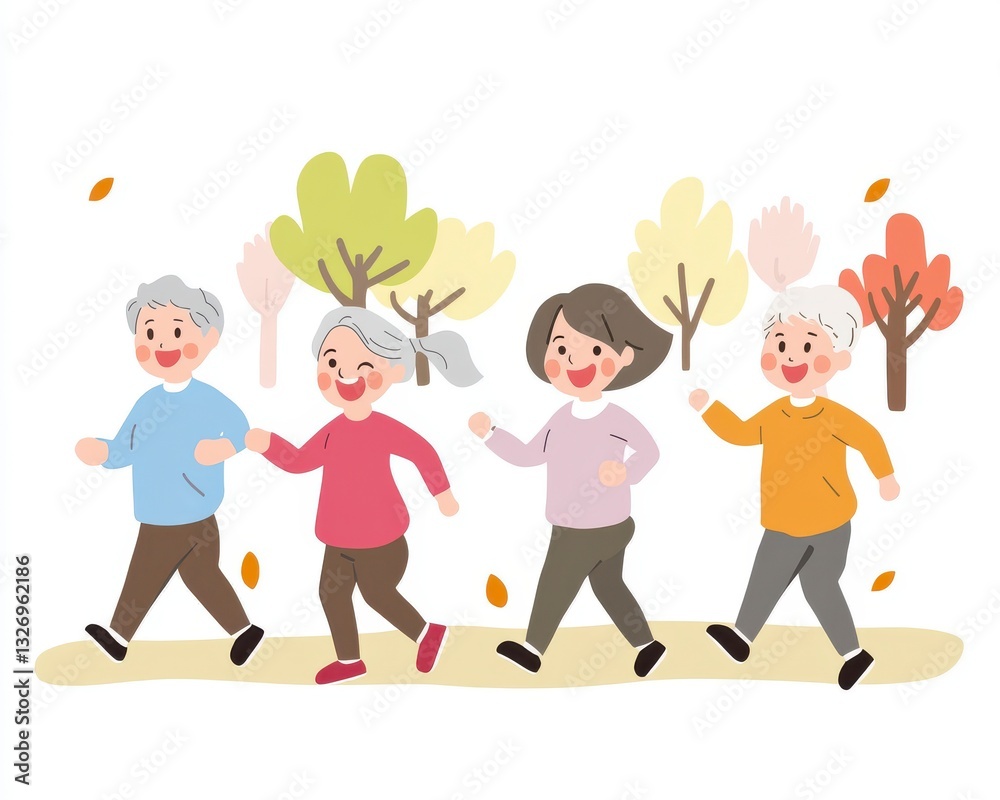 Joyful Senior Friends Autumn Walk Park Illustration Joyful Senior Friends Autumn Walk Park Illustration
