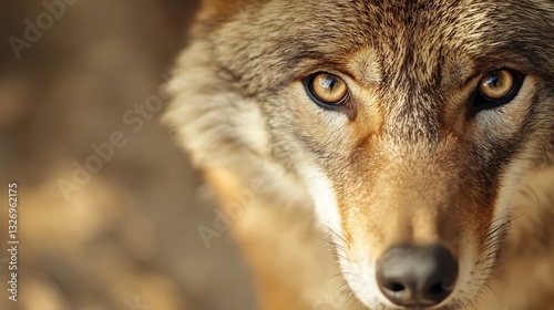 Intense closeup of a wild coyote showcasing its striking gaze and details of its fur texture : Generative AI