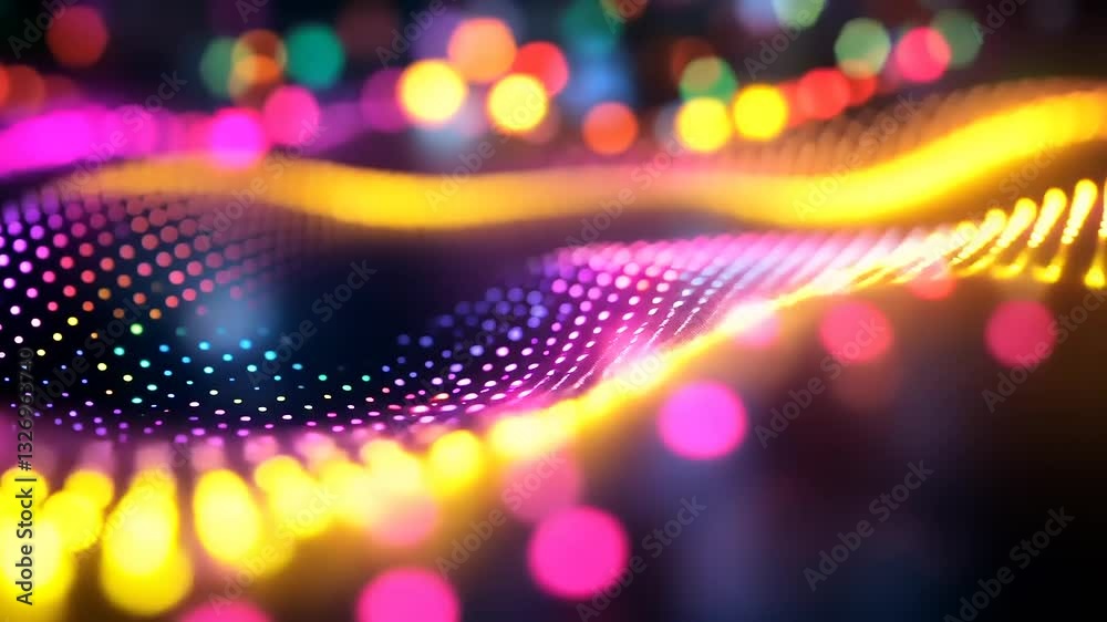 Abstract colorful light waves creating a vibrant digital background with bokeh effects and patterns
