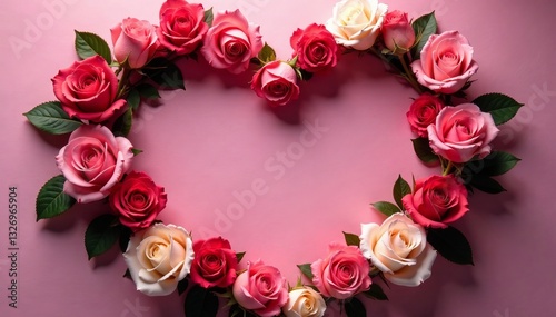 Vibrant roses arrangement against heart-shaped backdrop, emotions, nature