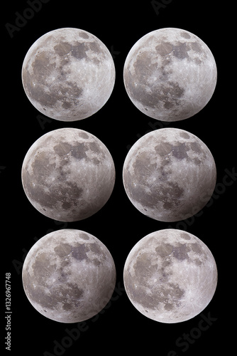 Composite of lunar eclipse stages, blood moon, night sky, cosmic event