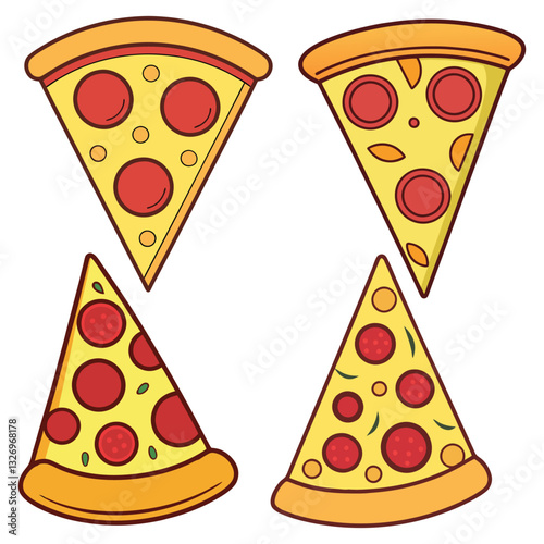Four Colorful Cartoon Pizza Slice Illustrations