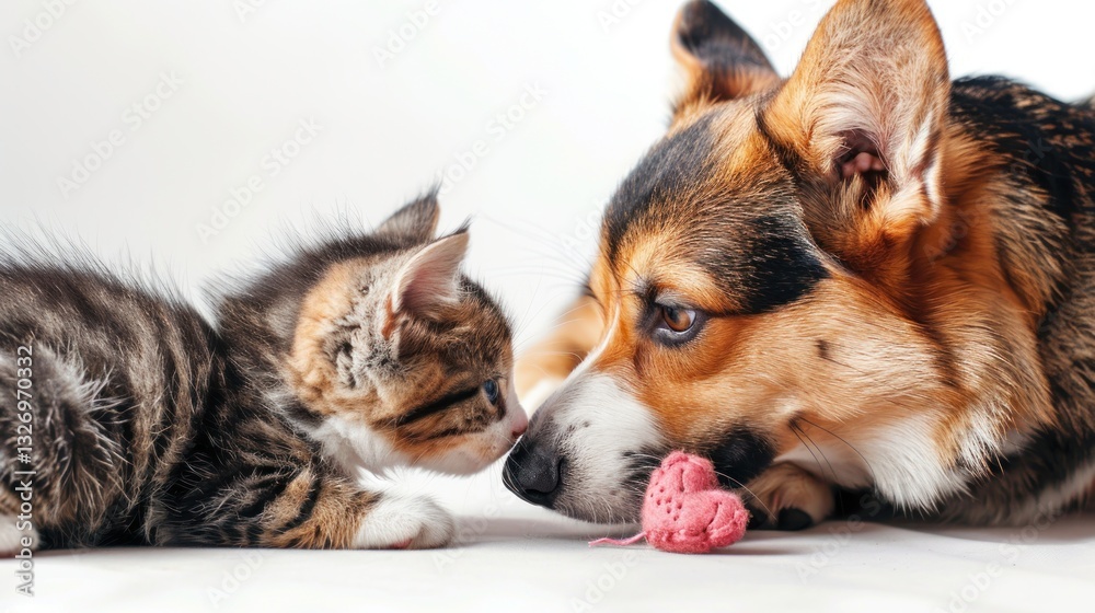 Obraz premium Adorable Cat and Dog Getting to Know Each Other in a Cozy Setting