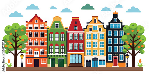 Amsterdam set. European city. Hand drawn vector