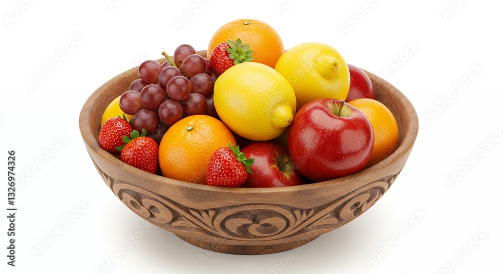 A Wooden Bowl Filled with Fresh Fruit A Wooden Bowl Filled with Fresh Fruit