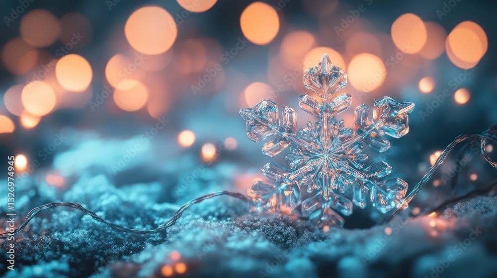 Crystal Snowflake in Snowy Night Lights Crystal Snowflake in Snowy Night Lights
