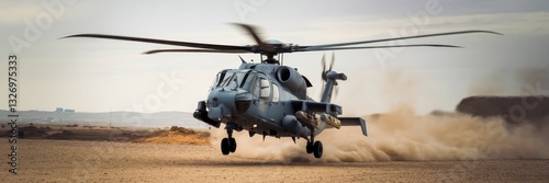 MH-60R Seahawk Helicopter Taking Off in Desert
