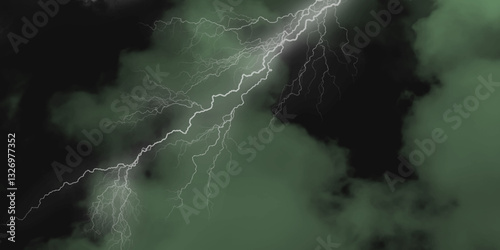 Thunder, lightnings and rain on a stormy summer night in black and white. Lightning bolts in the sky at night. Lightning on the sky with stormy clouds .
