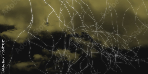 Thunder, lightnings and rain on a stormy summer night in black and white. Lightning bolts in the sky at night. Lightning on the sky with stormy clouds .