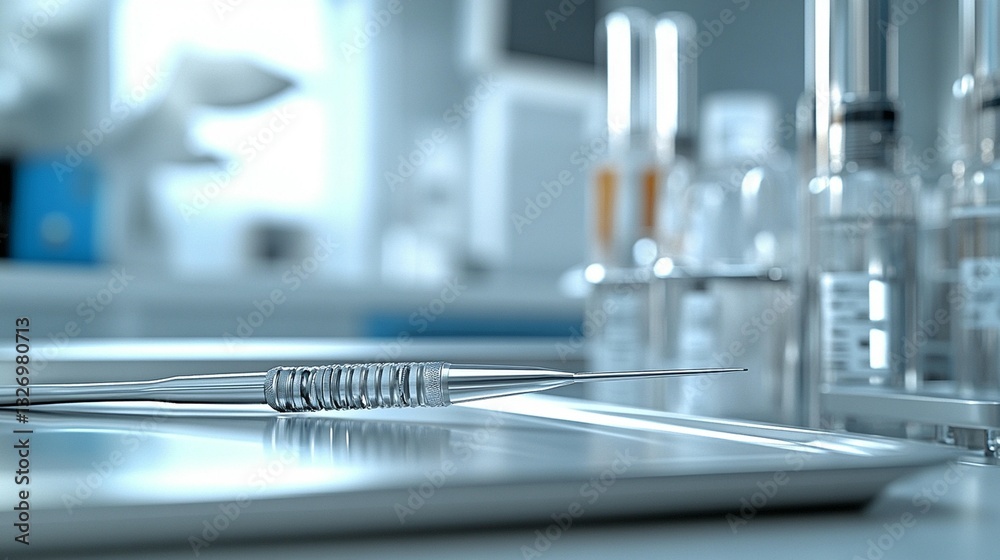 Close-up of a laboratory instrument on a tablet, with blurred background of lab equipment. Close-up of a laboratory instrument on a tablet, with blurred background of lab equipment.