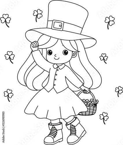 St. Patricks Day Leprechaun Girl Coloring Page
