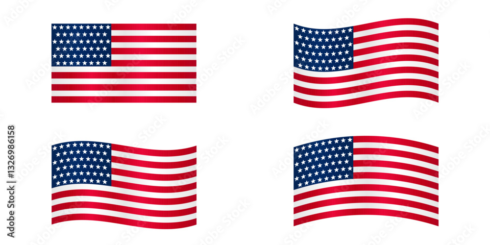 set of american flags of various shapes