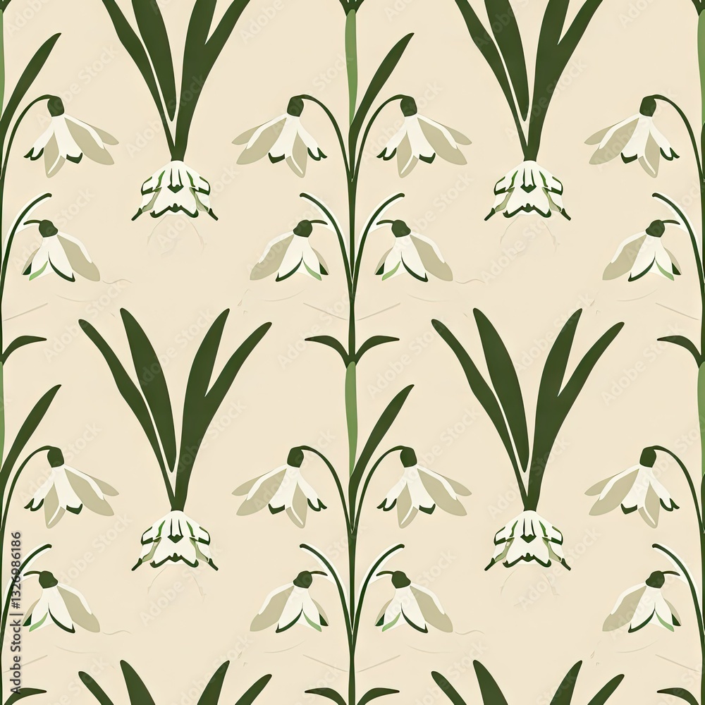 Naklejka premium Vintage seamless pattern snowdrops flower on pastel background. Retro floral print for spring easter festive design