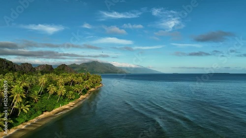 Wallpaper Mural Aerial view of tropical beach with serene waves and lush mountains, Pindache, North Providence, New Caledonia. Torontodigital.ca