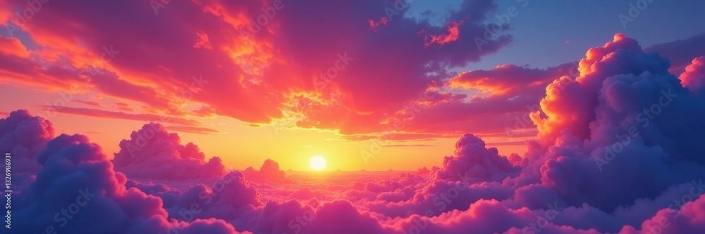 Fototapeta premium Vibrant hues paint the sky, fiery oranges and deep purples blend seamlessly , landscape, fiery