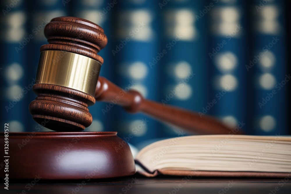Wooden Gavel and Book on Open Law Book. Representing Law and Justice Concept Wooden Gavel and Book on Open Law Book. Representing Law and Justice Concept