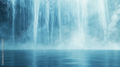 Waterfall streaks in icy blue and shimmering aquamarine plain background