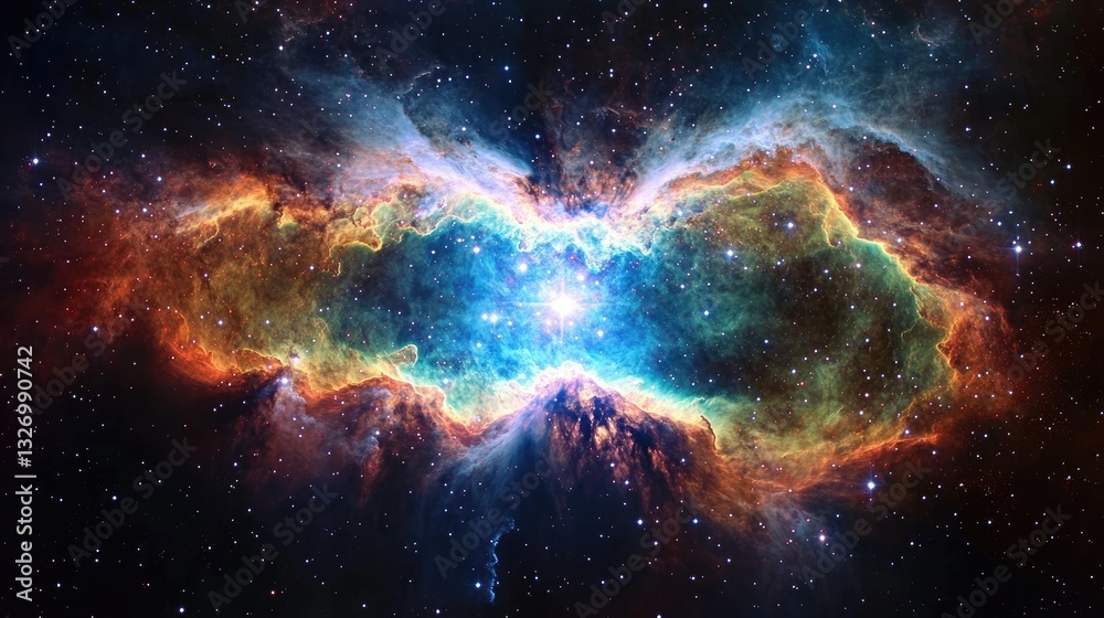 Fototapeta premium Cosmic nebula, vibrant colors, stellar nursery, space exploration, educational use