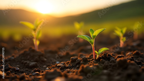 Wallpaper Mural Young Green Sprouts Growing in Sunlit Soil Torontodigital.ca