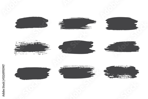 Set of paint brush stroke. Grunge vector drawing. Artistic design elements, ink splatter. Dirty watercolor texture, frame line, splash or abstract creative shape for social media.