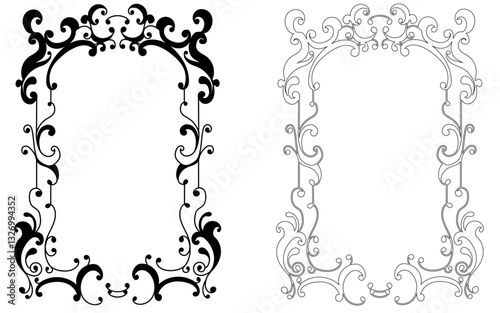 モノクロの手描き装飾枠セット。