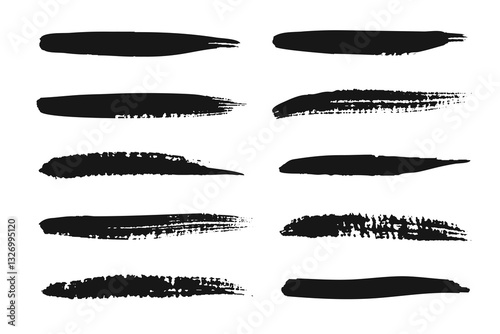 Set of paint brush stroke. Grunge vector drawing. Artistic design elements, ink splatter. Dirty watercolor texture, frame line, splash or abstract creative shape for social media.