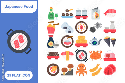 Japanese Food Flat Icon Set, Collection of 25 Japanese Food Flat Icon Set – 25 Sushi, Ramen, and Traditional Cuisine Icons photo