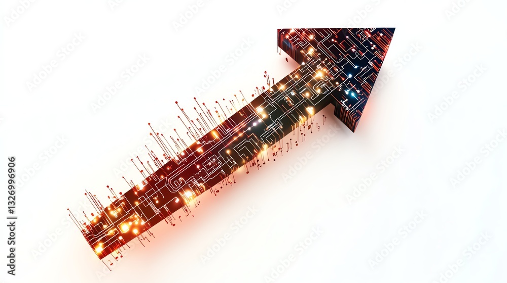 Colorful arrow made of circuits, symbolizing growth and innovation, white isolate background. Colorful arrow made of circuits, symbolizing growth and innovation, white isolate background.