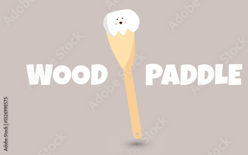 Illustration of a wooden paddle with a cute, animated dollop of cream or frosting on top. The adorable face adds personality, making it an excellent choice for branding, kitchen themed