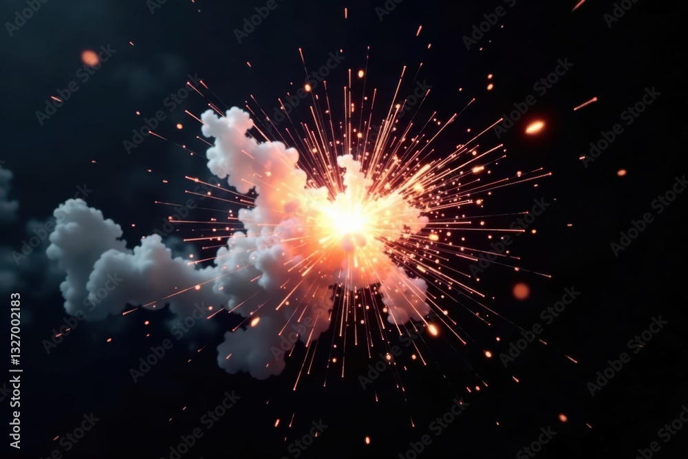 Fototapeta premium Bright white explosion flash, fiery burst against pure black , black, graphic, science