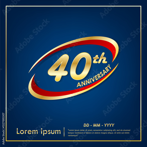 40th years anniversary celebration emblem. elegance anniversary golden logo with red ring on blue background. vector illustration template design for web, flyers, poster, greeting card